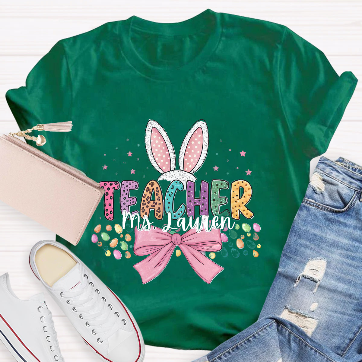 Personalized Name Bunny Teacher T-Shirt