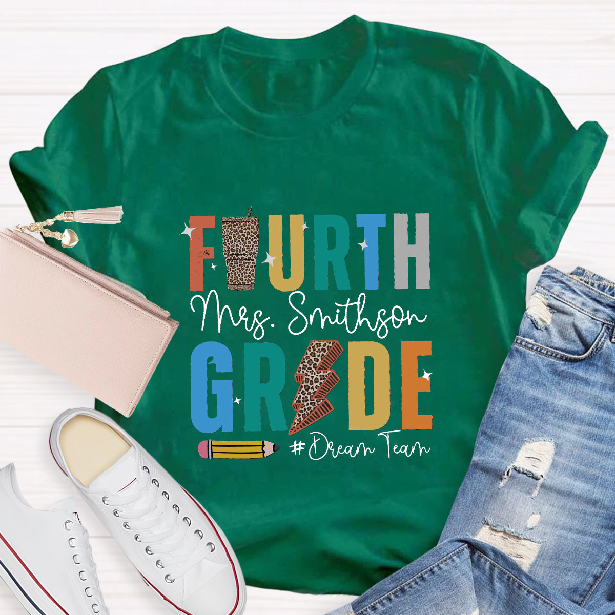 Personalized Grade And Name Leopard Water Cup Teacher T-Shirt