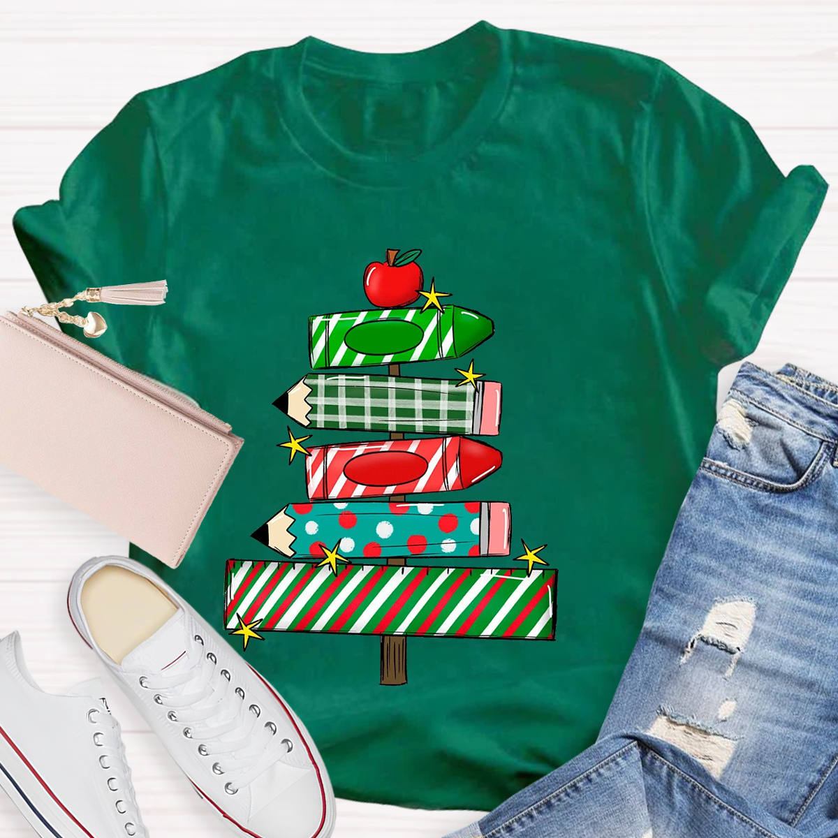 Christmas Pencil Tree Teacher T-Shirt