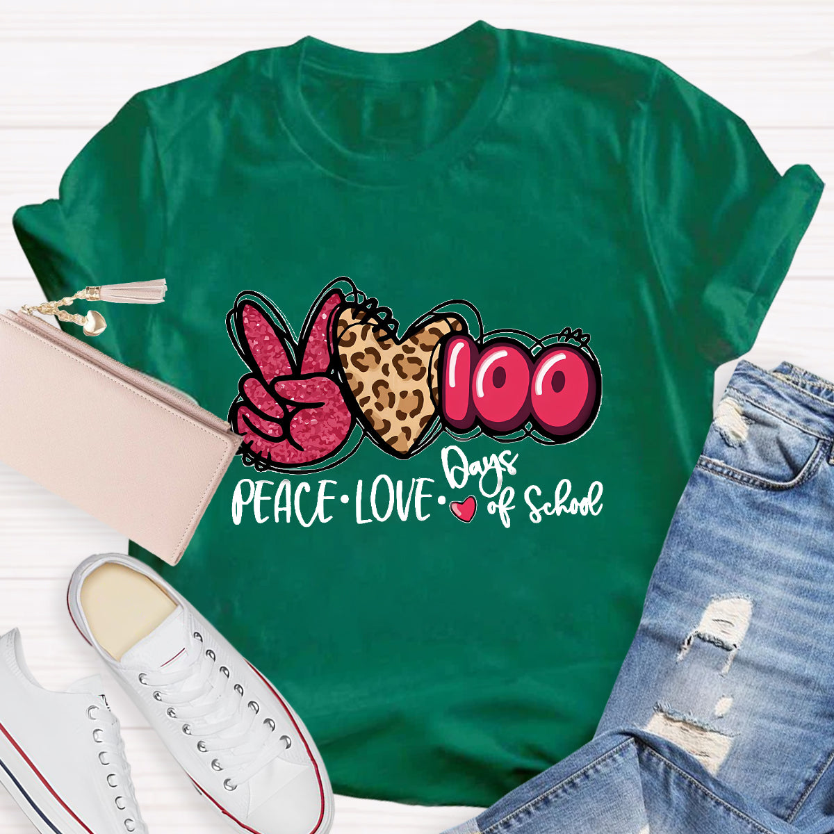 Peace Love 100 Days Of School Teacher T-Shirt