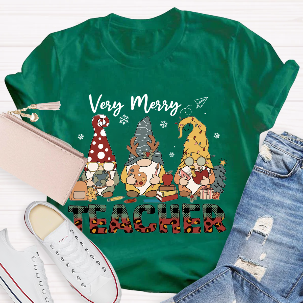 Very Merry Teacher Christmas Gnomes T-Shirt