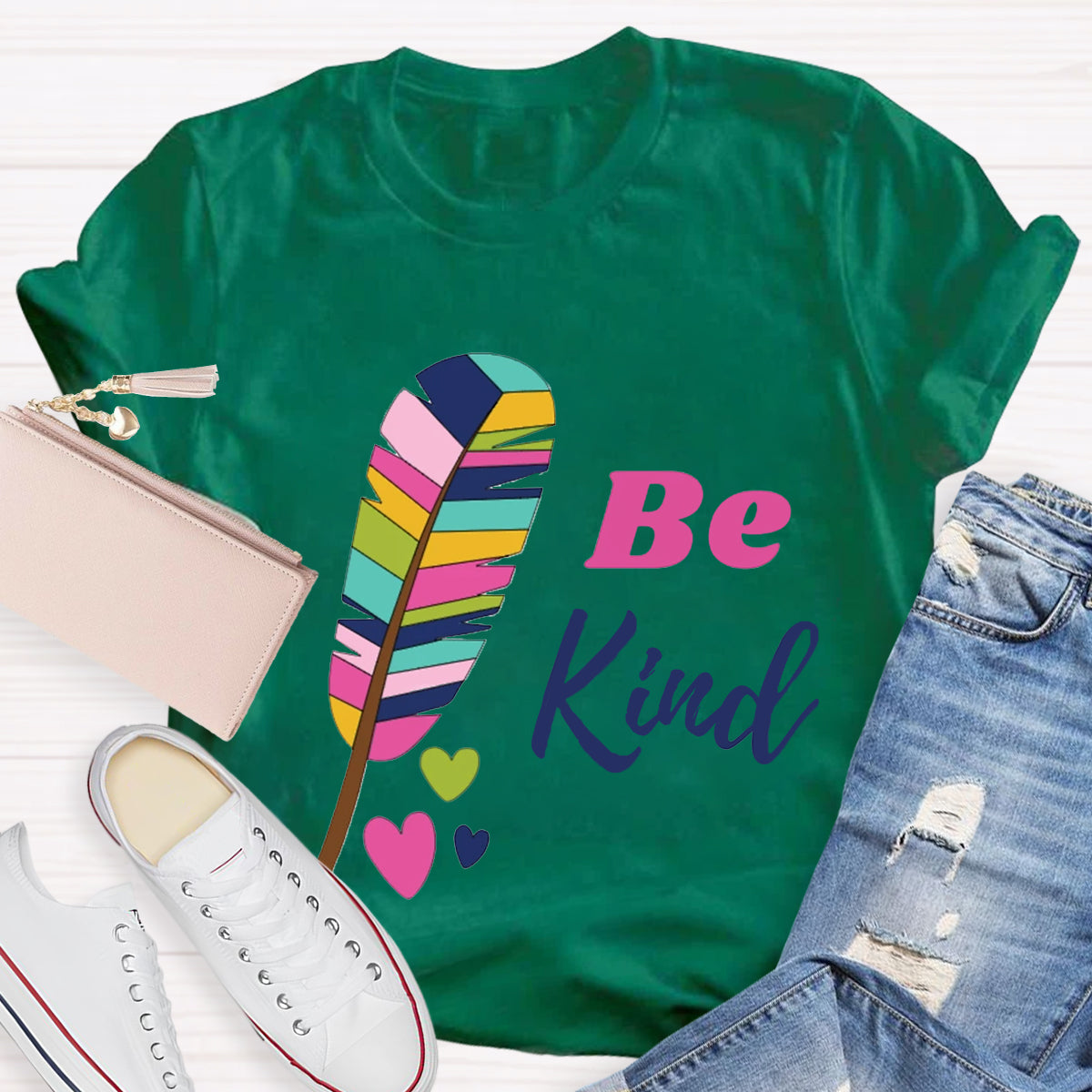 Be Kind Colorful Feather Design T-Shirt