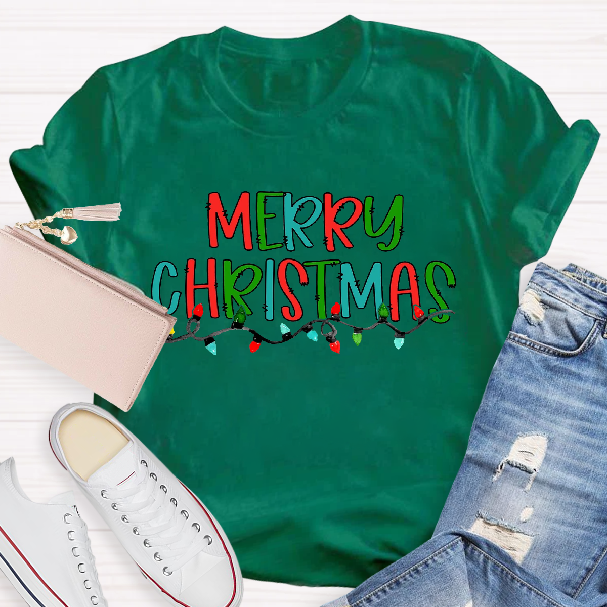 Merry Christmas Light Teacher T-Shirt