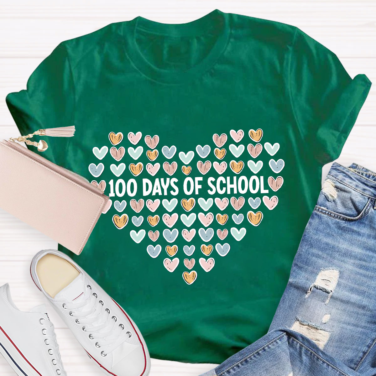 100 Days Of School Heart Teacher T-Shirt