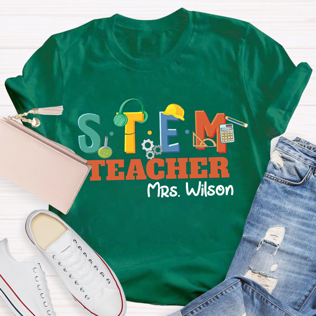 Personalized Name STEM Teacher Pencil T-Shirt