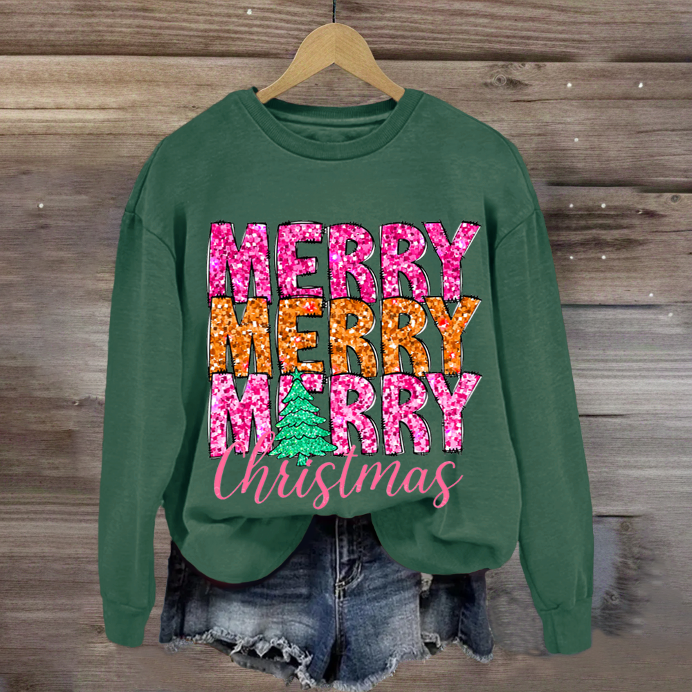 Merry Merry Merry Glitter Christmas Sweatshirt