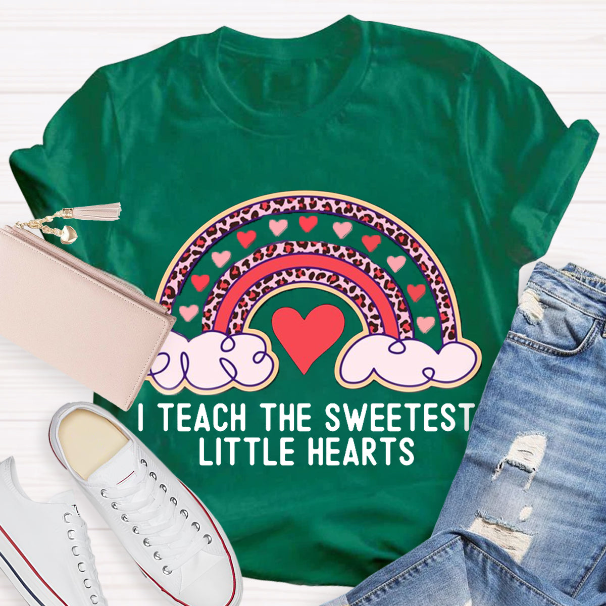 I Teach The Sweetest Little Hearts Rainbow Teacher Valentines Day T-Shirt