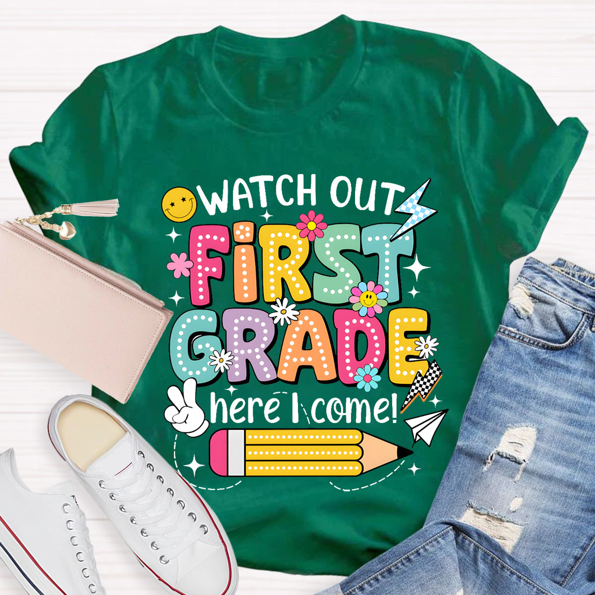Personalized Grade Watch Out First Grade Here I Come Teacher T-Shirt
