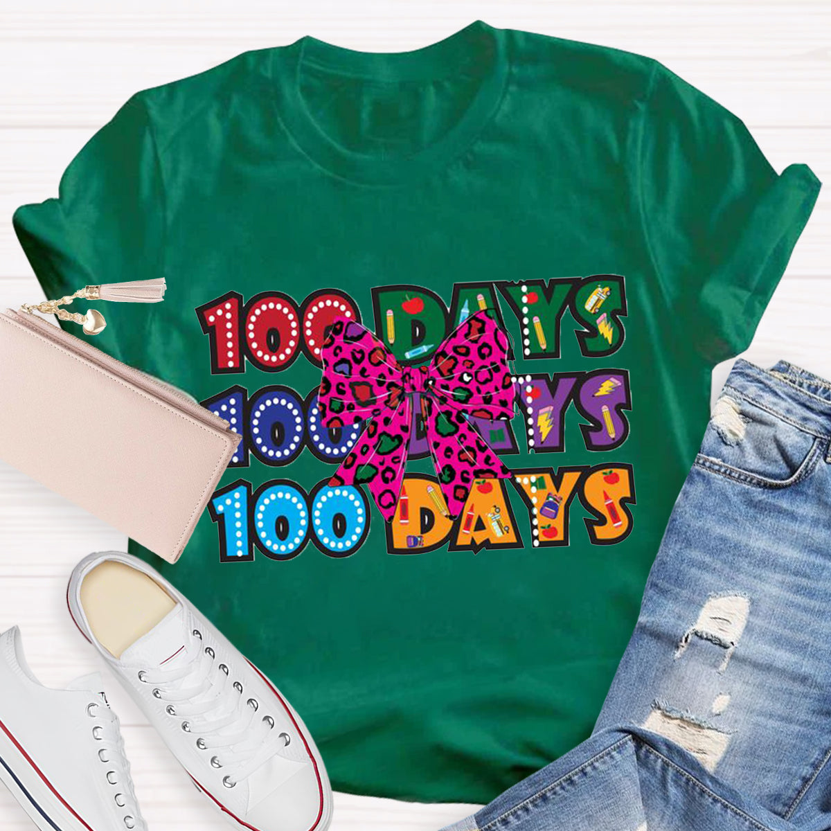 100 Days  Bow Teacher T-Shirt