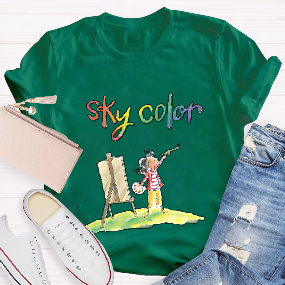 Sky Color Printing Teacher T-Shirt