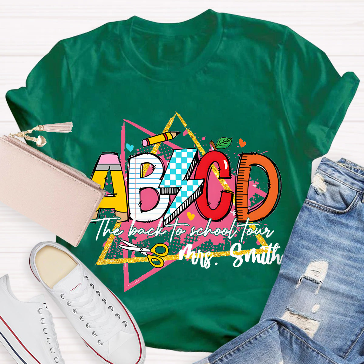 Personalized Name ABCD The Back To School Tour Teacher T-Shirt