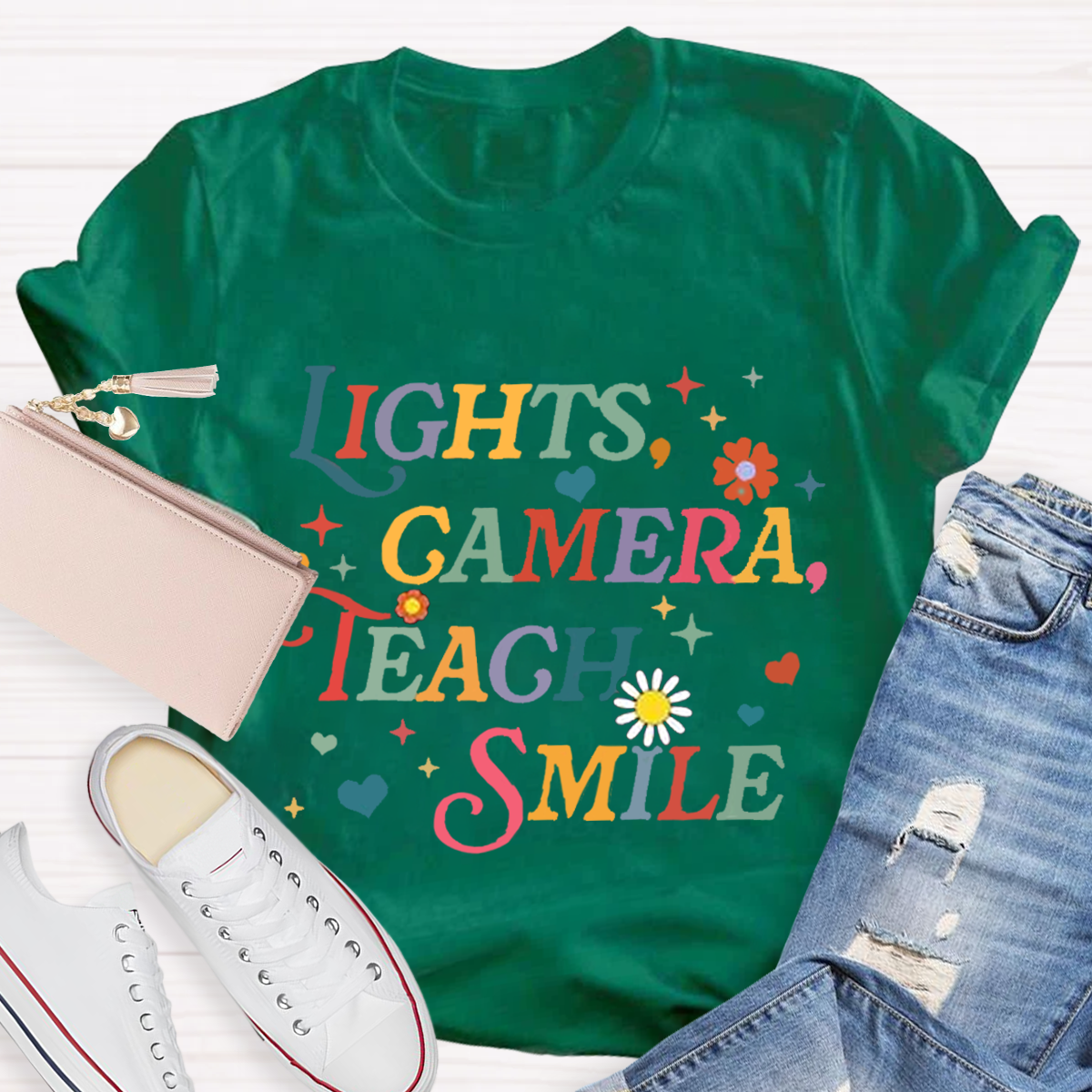 Lights Camera Teach Smile Teacher T-Shirt