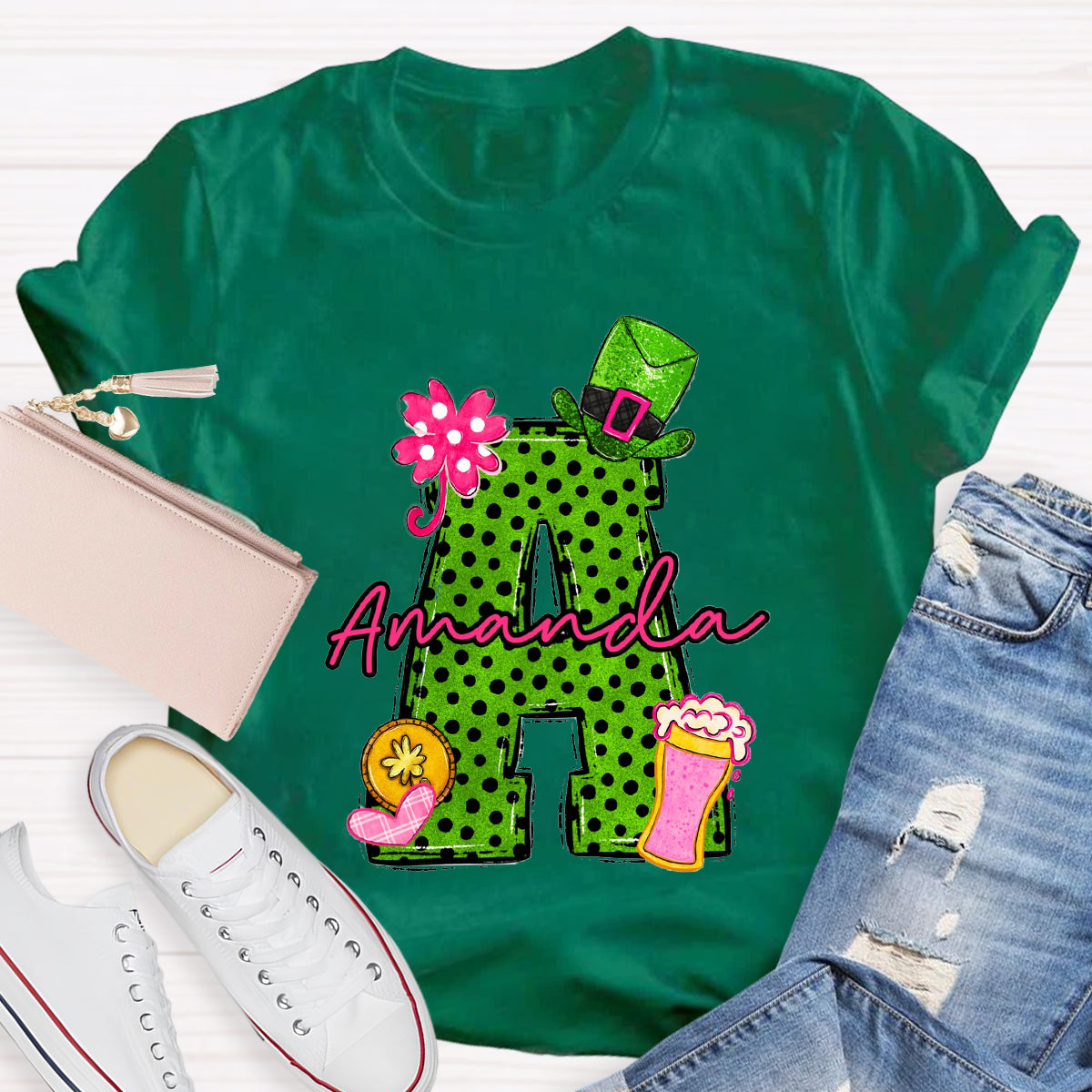 Personalized Name St Patrick's Day Hat Flower -Shirt