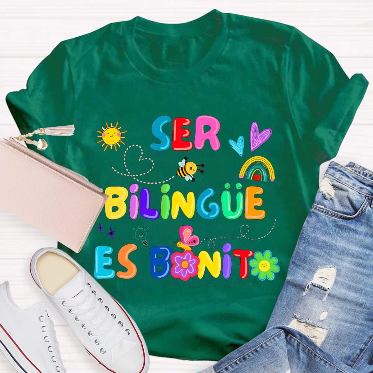 Brighter Floral Ser Bilingue Es Un Super Poder Spanish Teacher T-Shirt