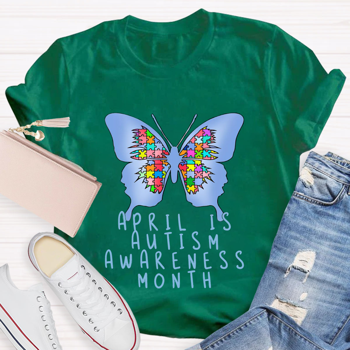 April is Autism Awareness Month with Blue Butterfly T-Shirt