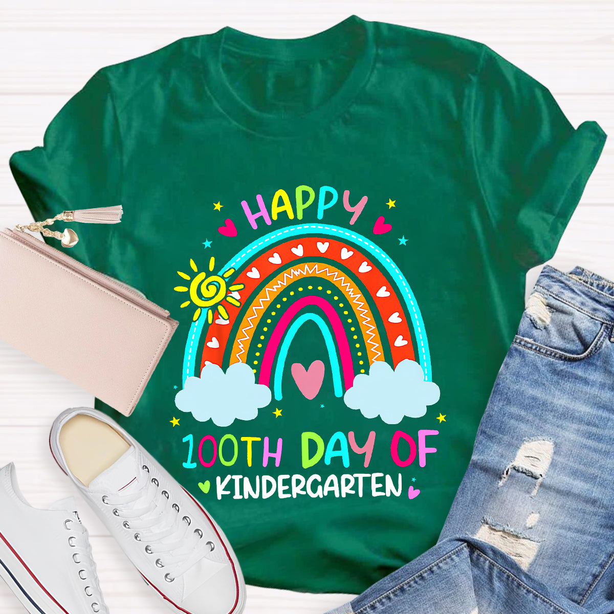 Personalized Grade Happy 100th Day Of Kindergarten Teacher T-Shirt