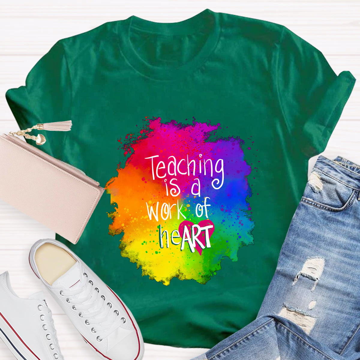Teaching Is A Work Of Heart  Art Teacher T-Shirt