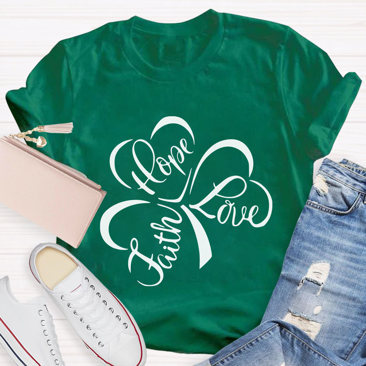 Hope Love Faith Shamrock T-Shirt