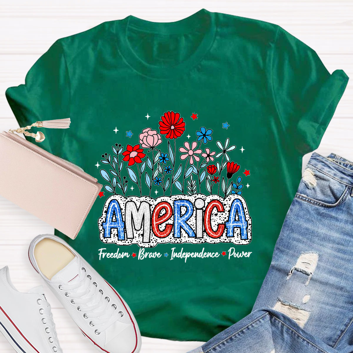 American Teacher Freedom Brave Power T-Shirt