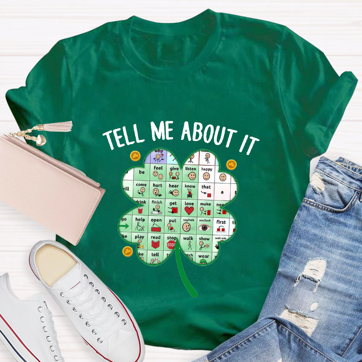 Tell Me About It Shamrock Teacher T-Shirt