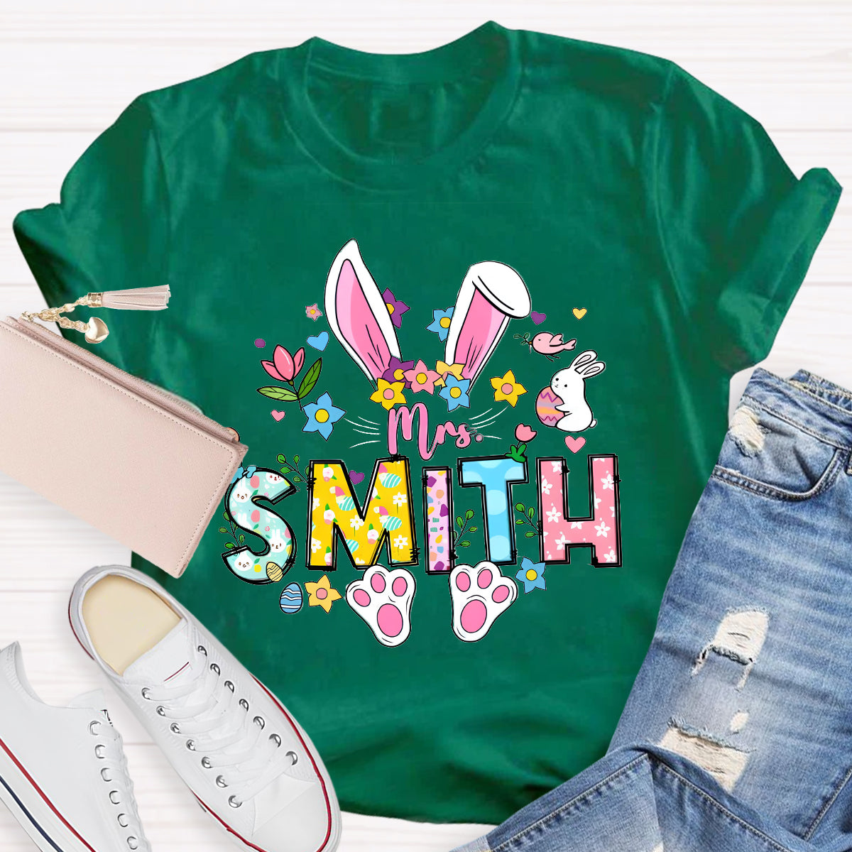 Personalized Easter Bunny Teacher T-Shirt