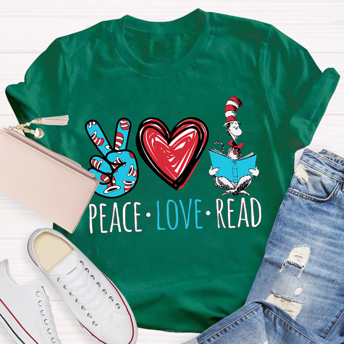 Dr. Seuss Peace Love Read Teacher T-Shirt