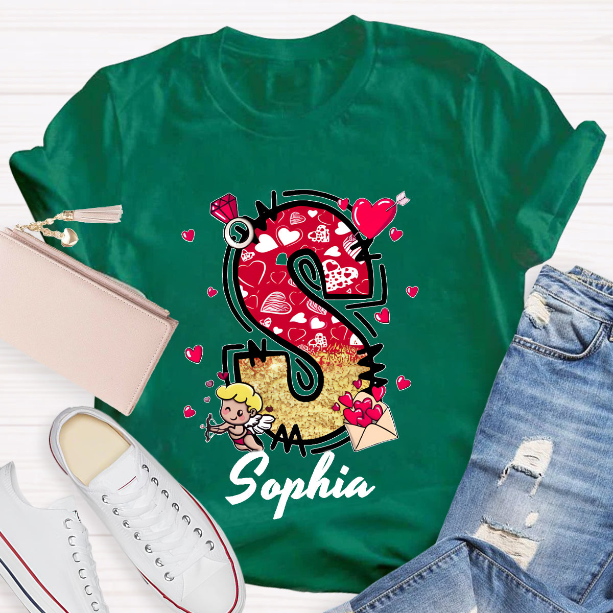 Personalized Name Valentine Day Alphabet T-Shirt