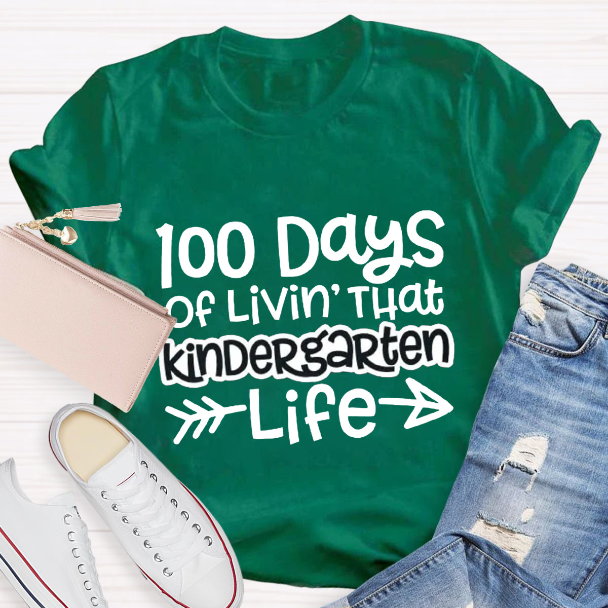 Personalized Grade 100 Days Of Livin' That Kindergarten Life T-Shirt