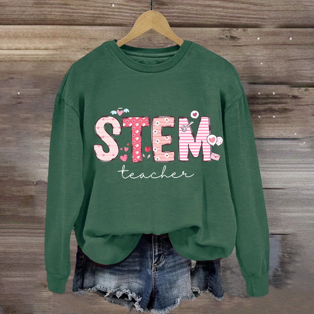 STEM Teacher Pink Heart Printed Sweatshirt