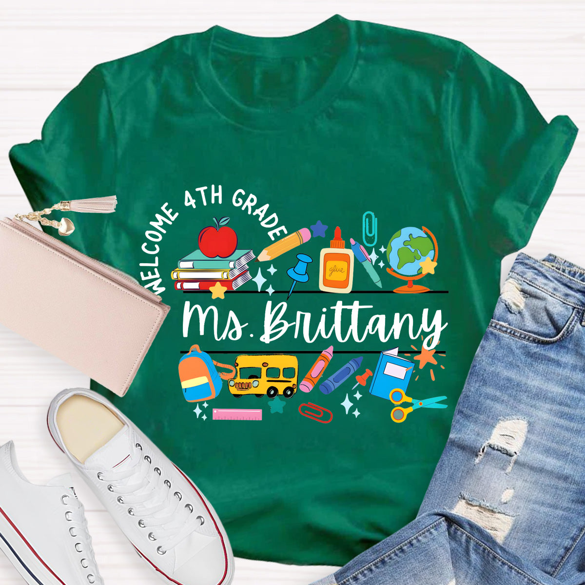 Personalized Grade And Name Welcome 4th Grade Teacher T-Shirt