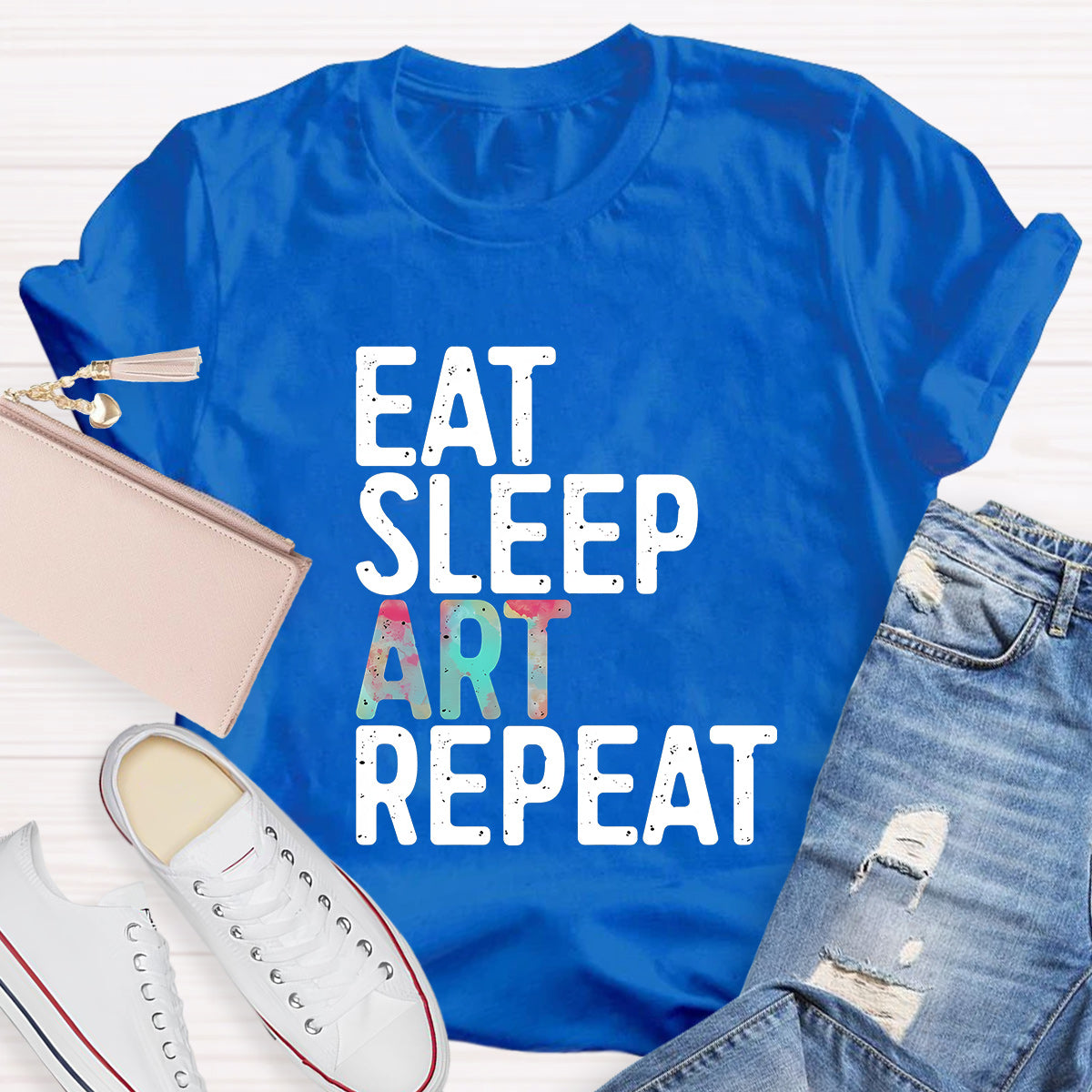 Eat Sleep Art Repeat  Teacher T-Shirt