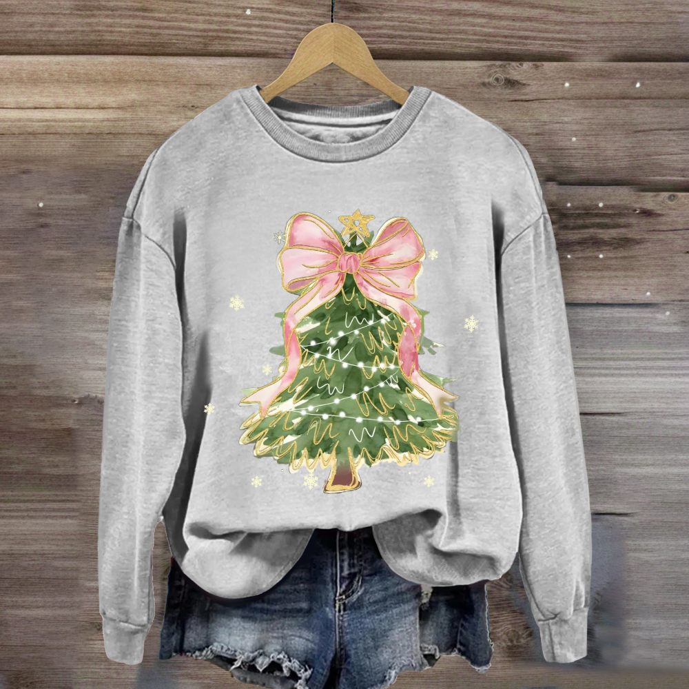 Christmas Tree With Pink Bow Sweatshirt