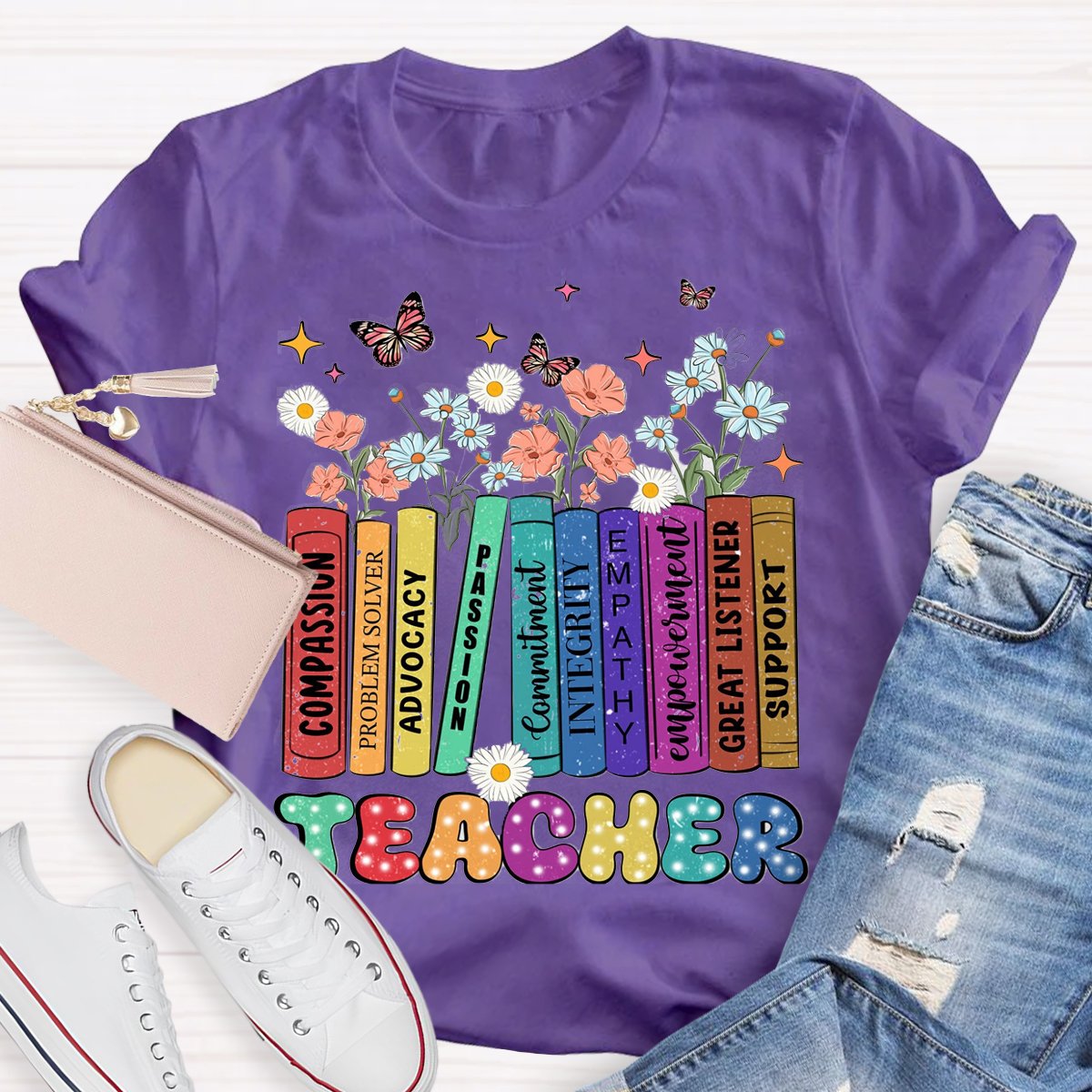 Teacher Book With Flowers Teachers T-Shirt