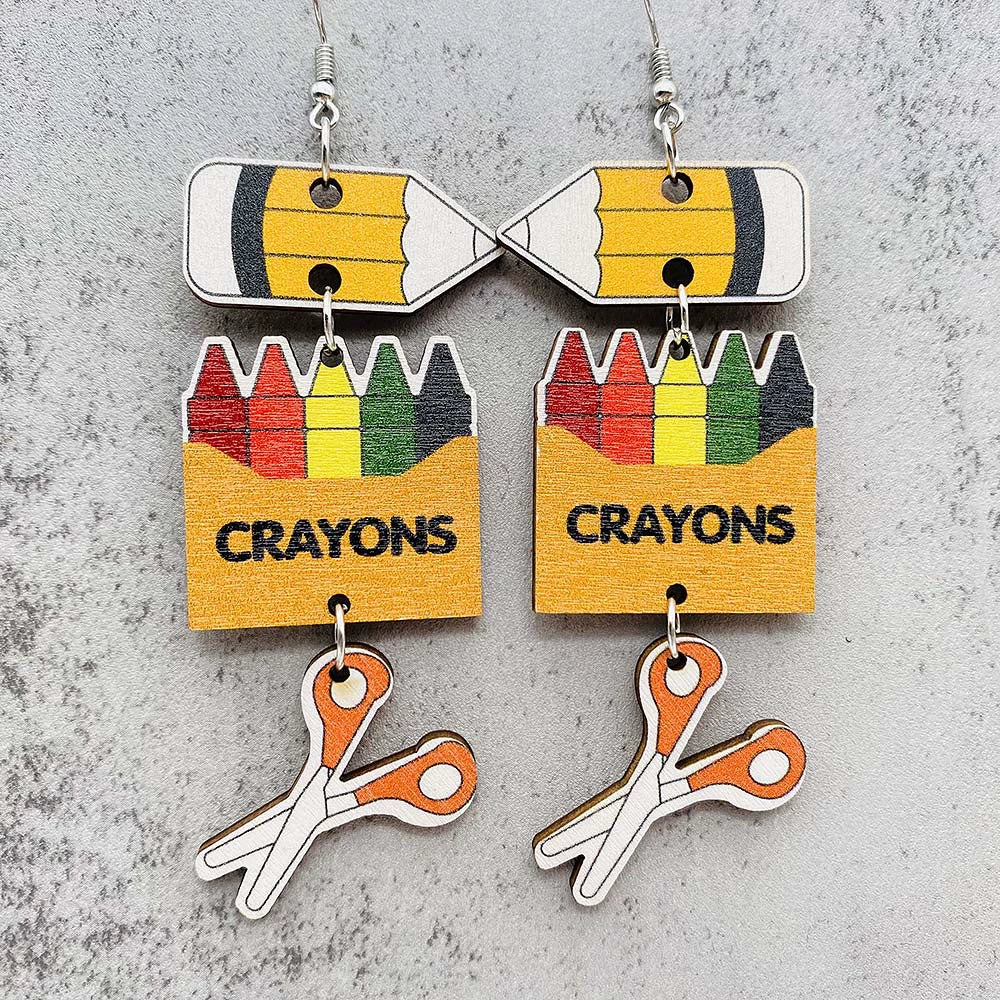 Pencil Crayon Box Scissors Earrings