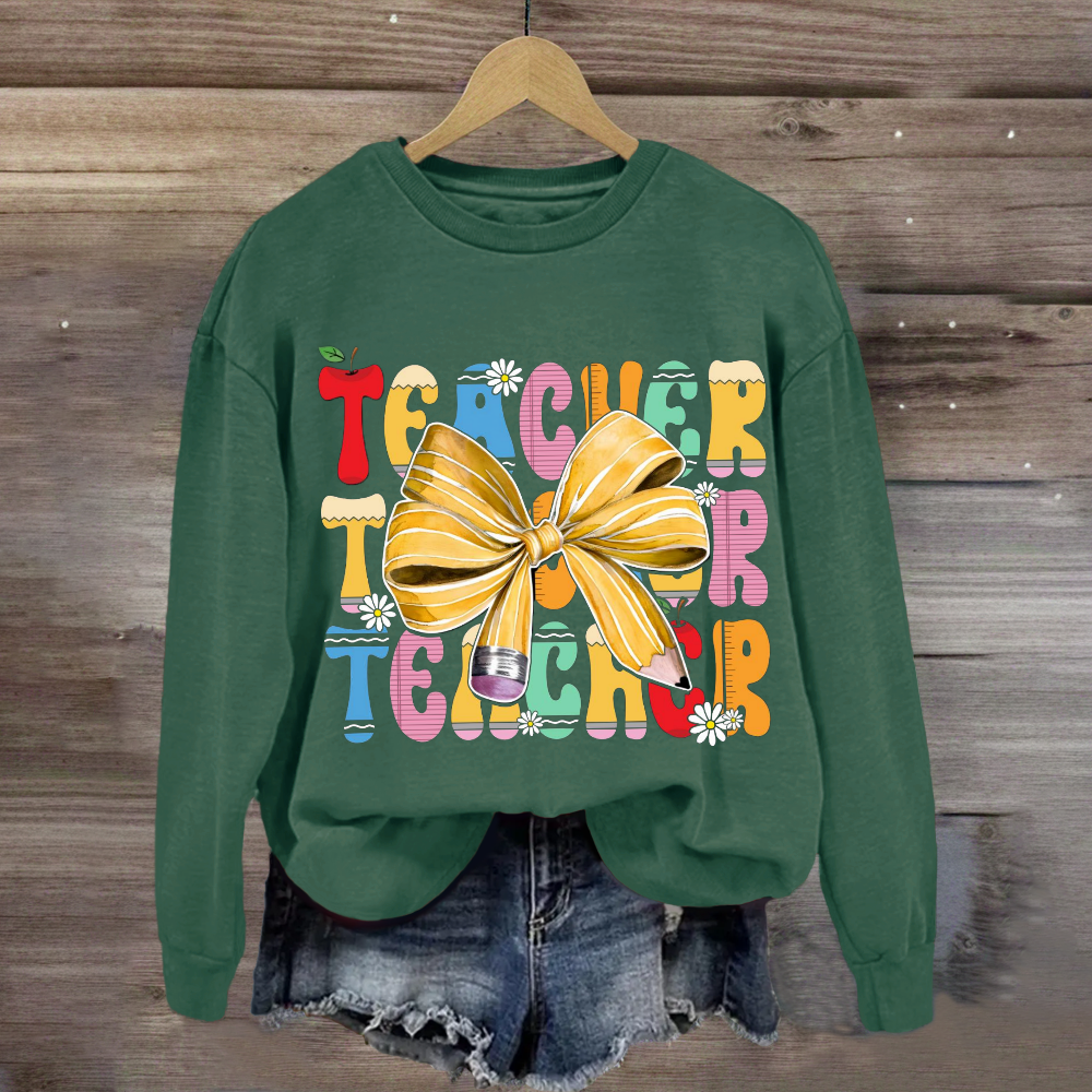 Apple Bow Design Teacher Sweatshirt