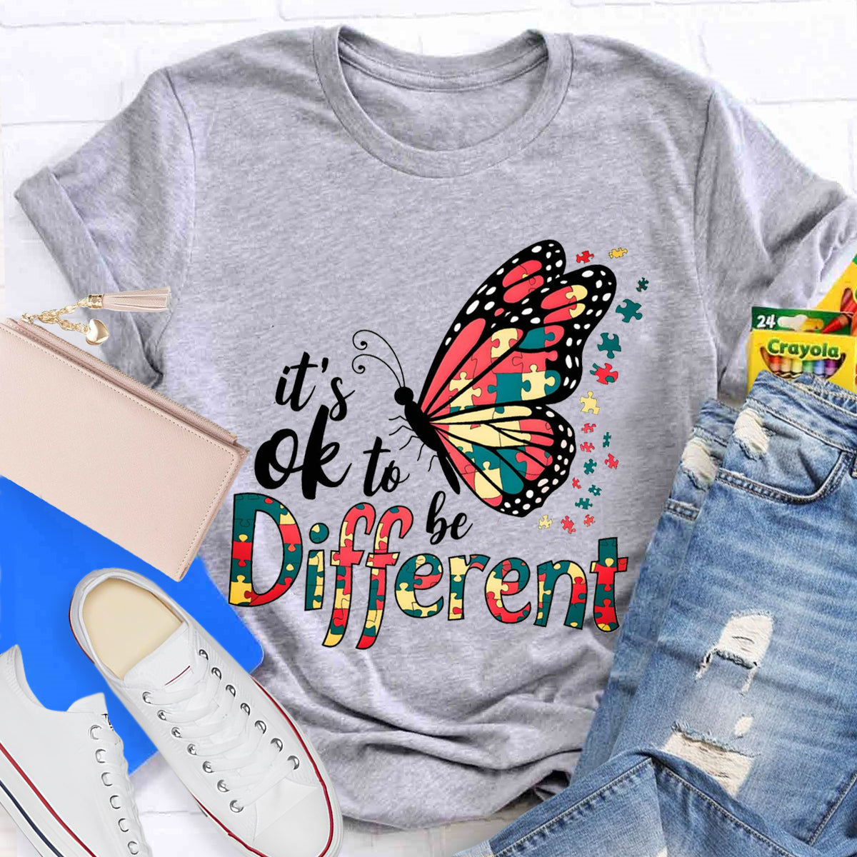 It's Ok To Be Different Colorful Butterfly T-Shirt