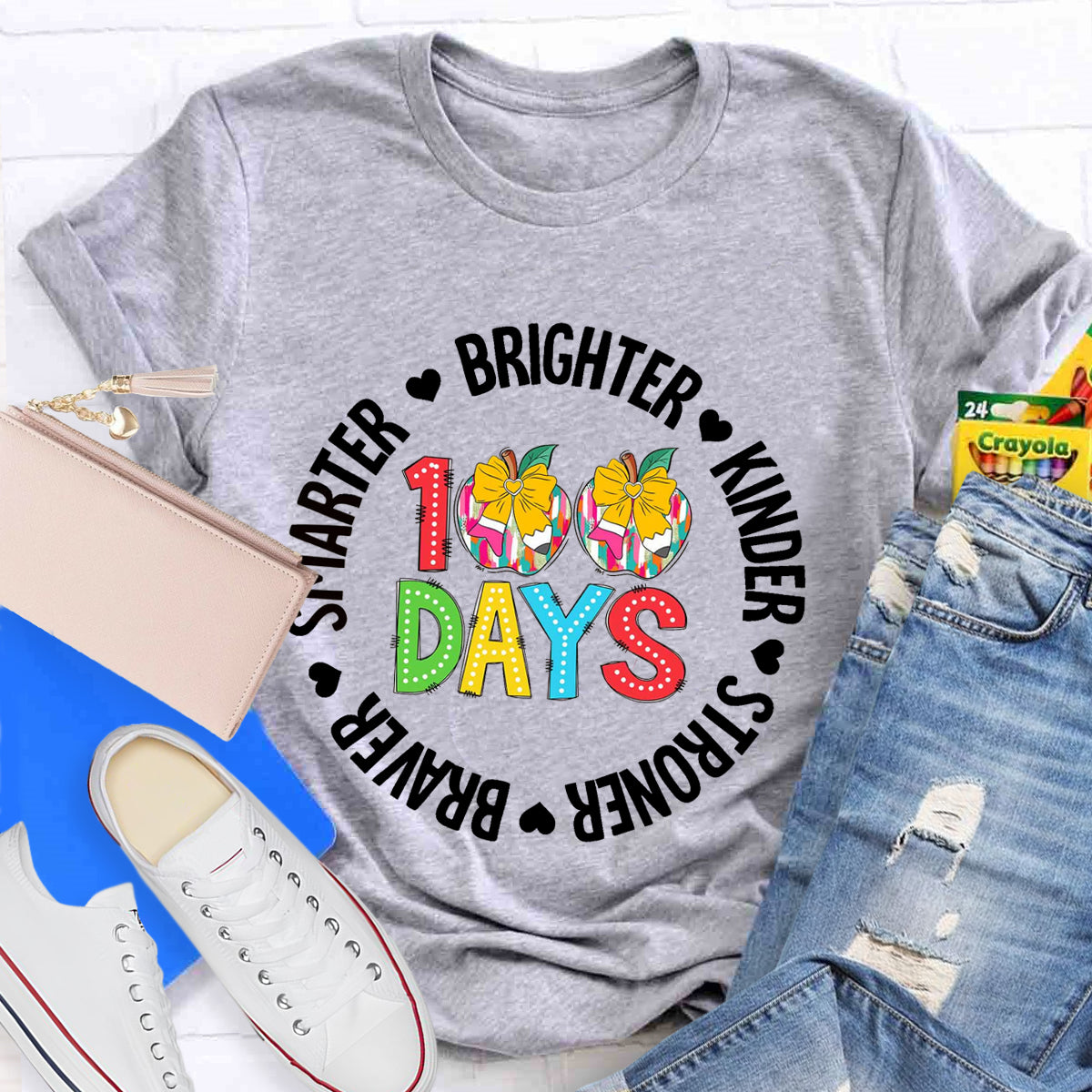 100 Days Brighter Kinder Teacher T-Shirt