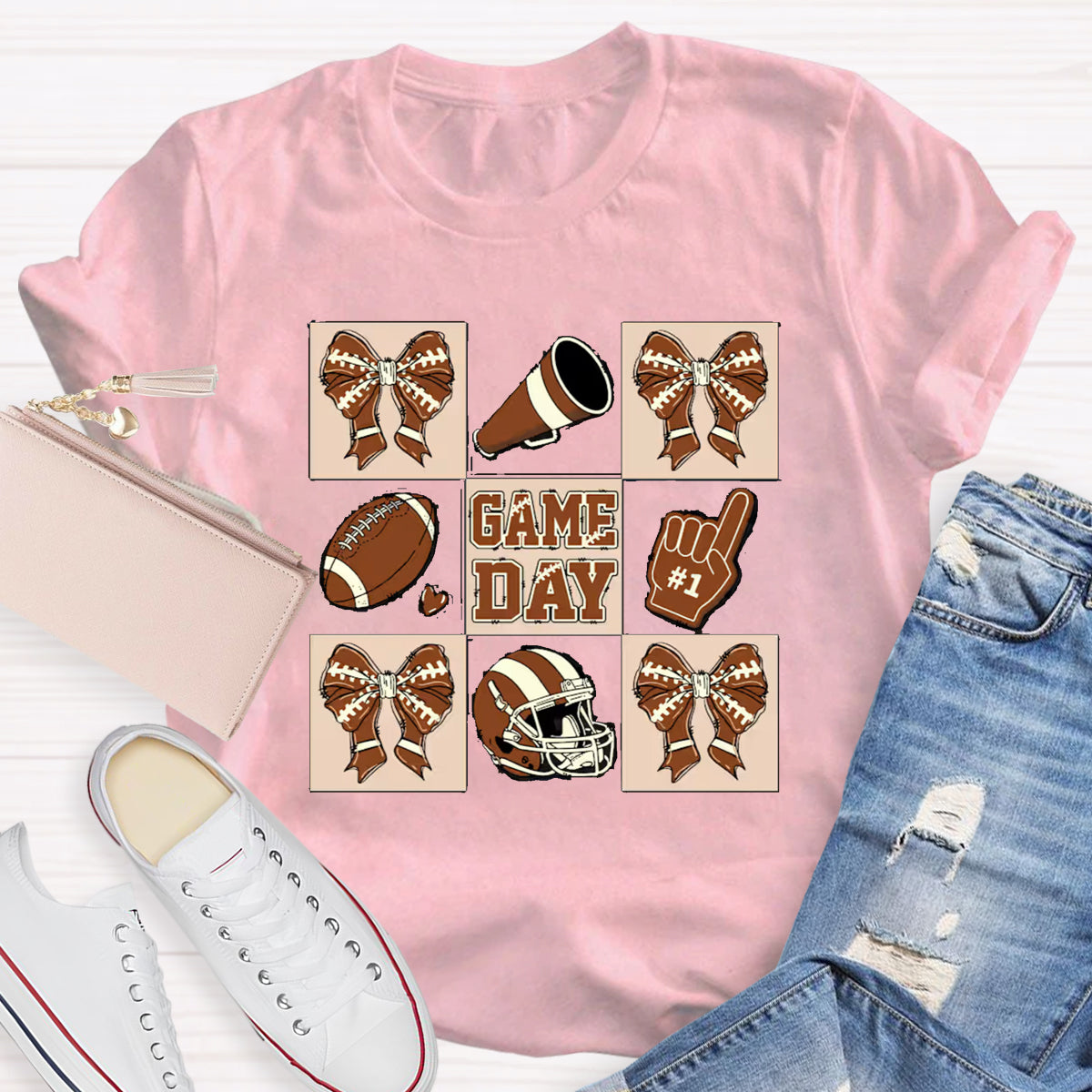 Game Day Bow Tie Baseball Teacher T-Shirt