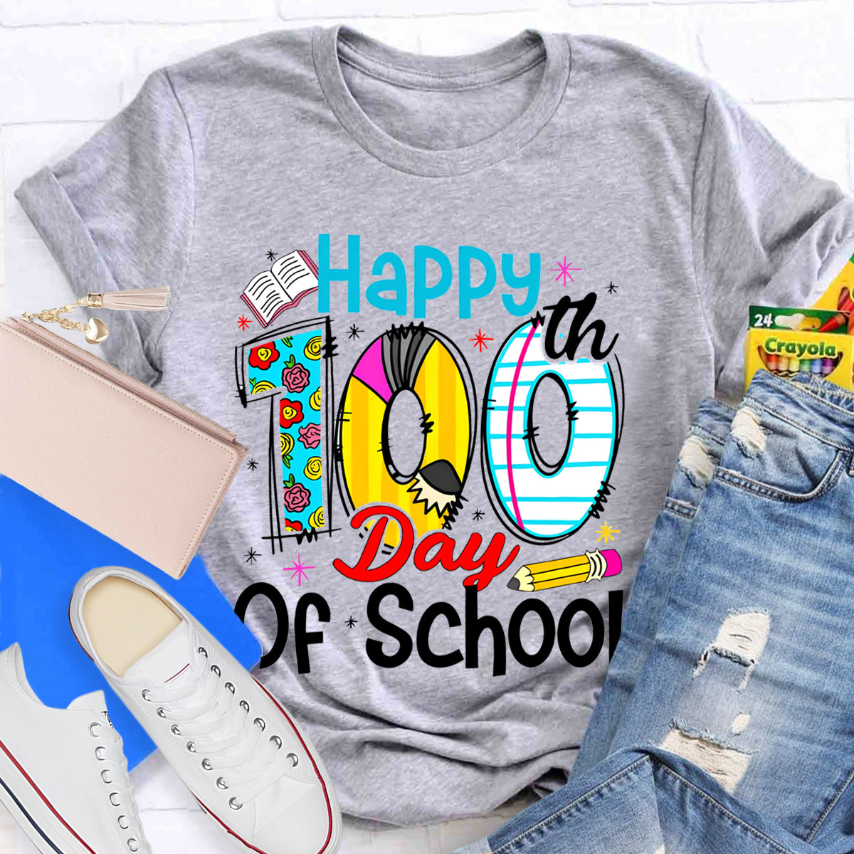 Happy 100th Days Of School Book Pencil T-Shirt