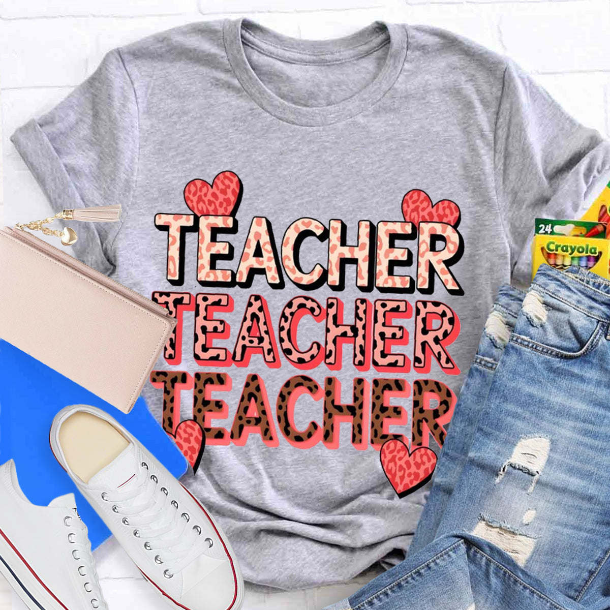 Pink Heart Valentine's Day Teacher T-Shirt