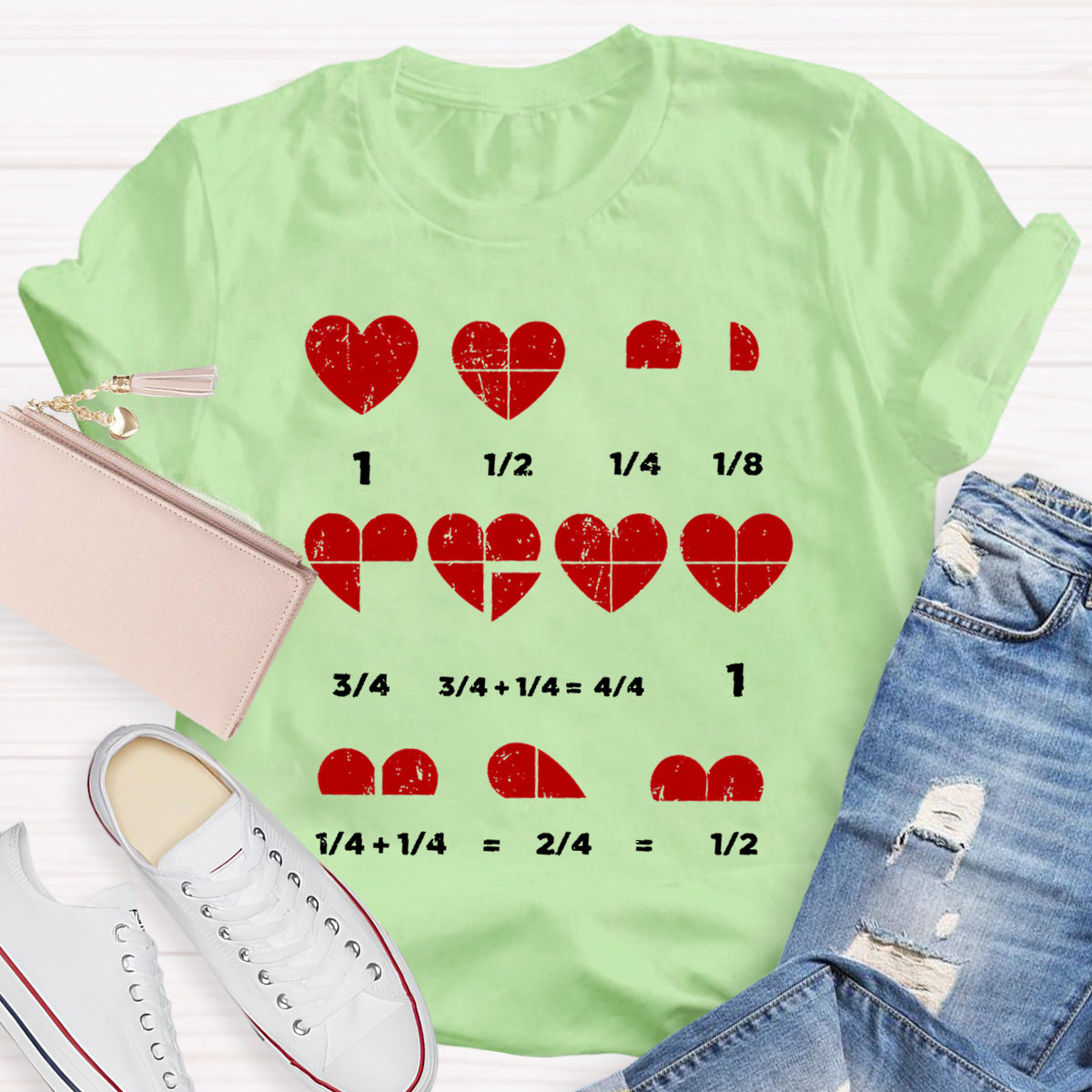 Valentines Day Fractions Heart Funny Math Teacher T-Shirt