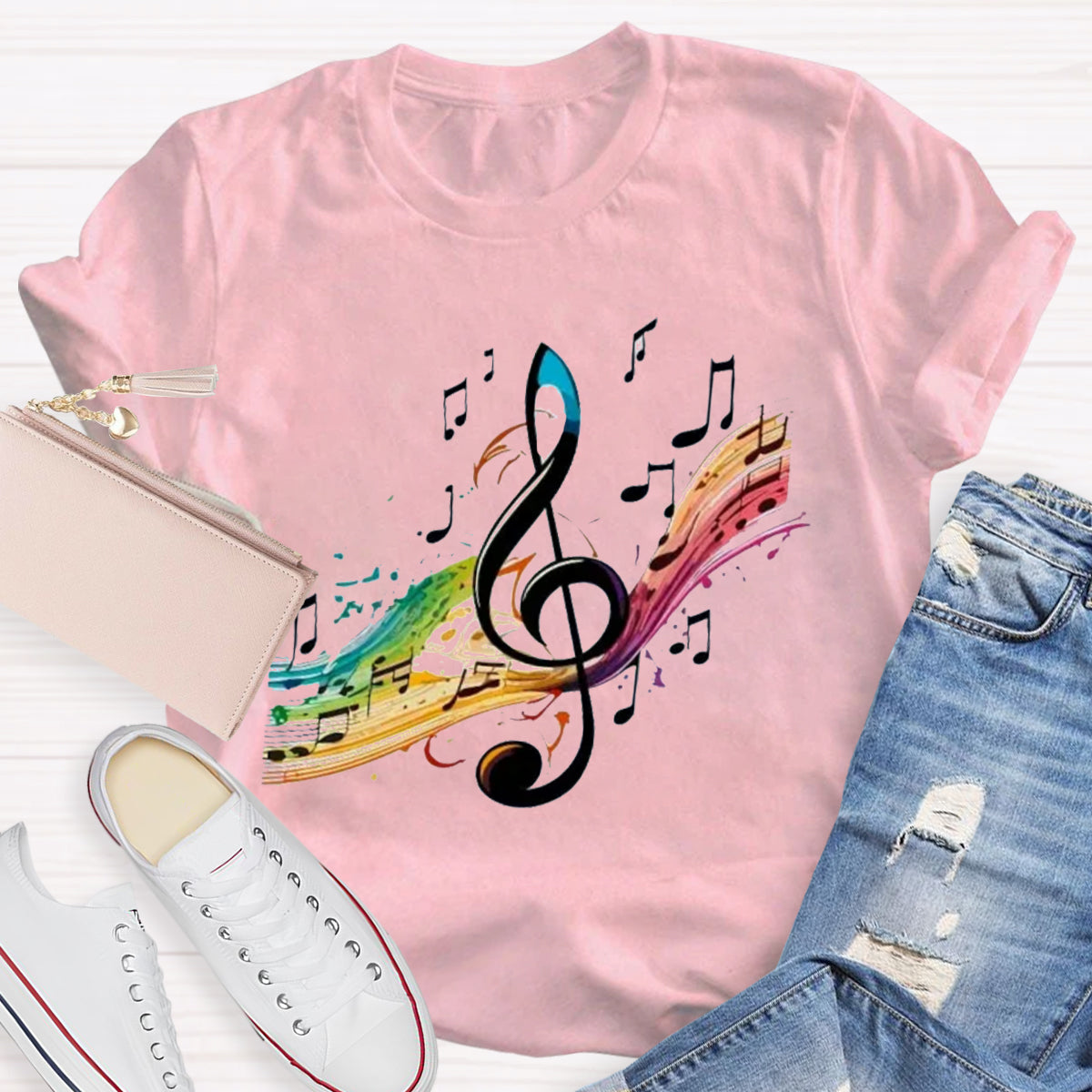 Colorful Music Note Teacher T-Shirt