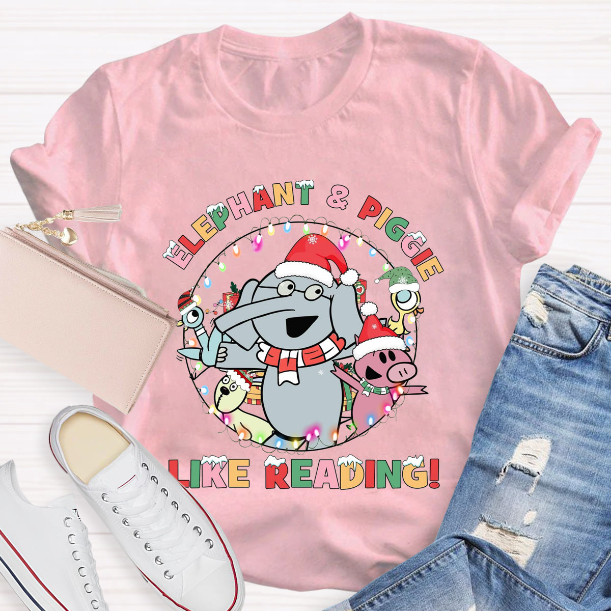 Elephant & Piggie Like Reading Christmas T-Shirt