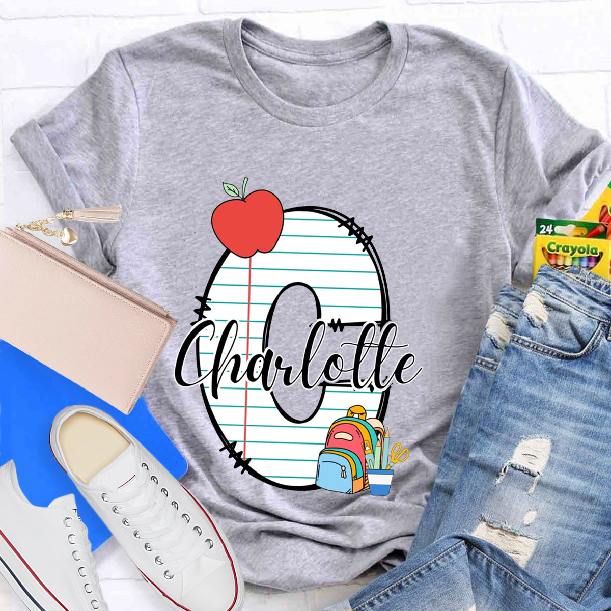 Personalized Name Apple Check Letter T-Shirt