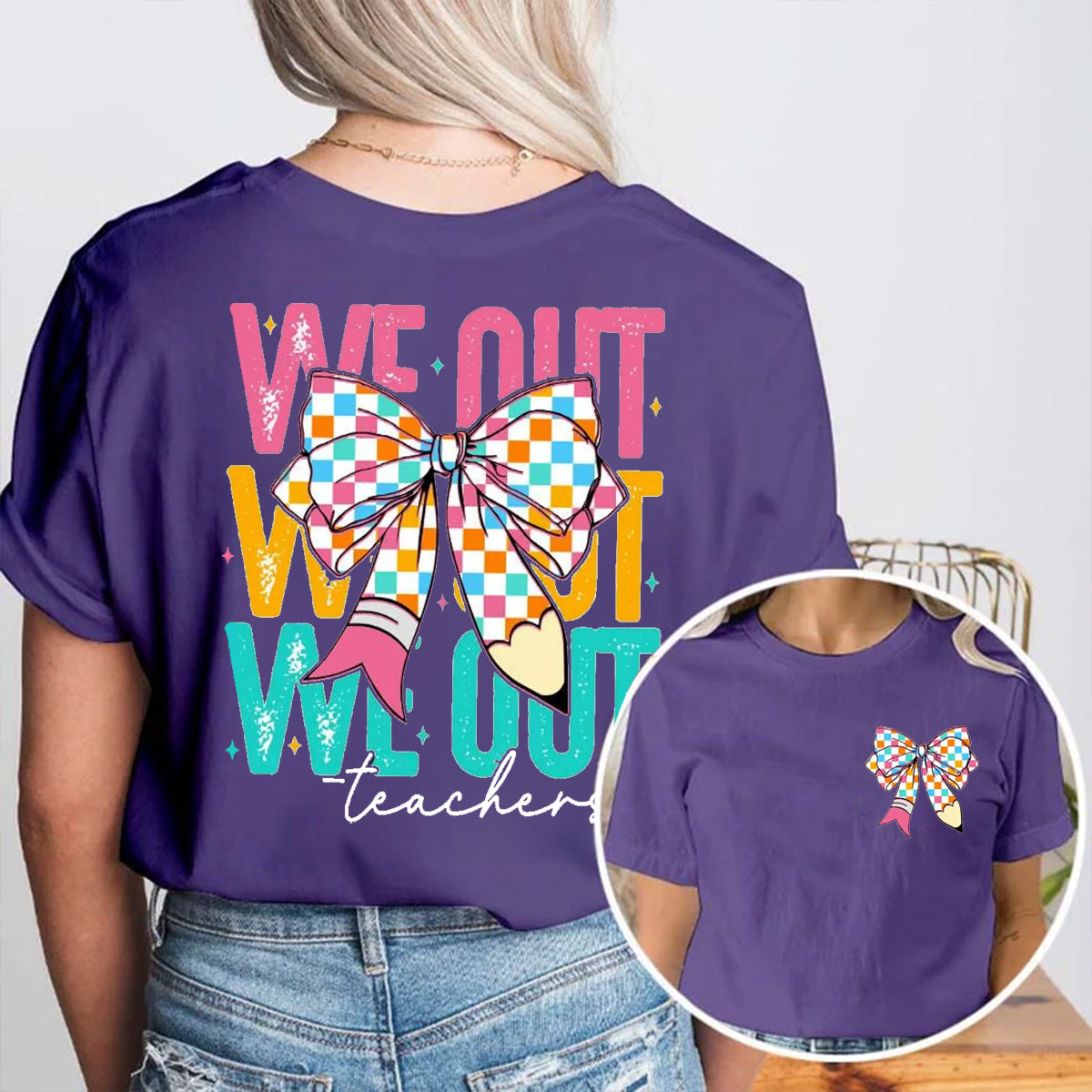 We Out Pink Bowknot Double Printed T-shirt