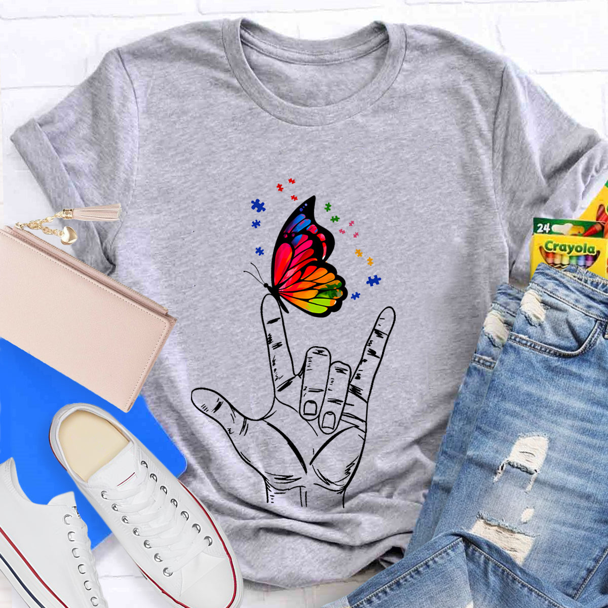 Love Sign Language Autism Butterfly T-Shirt