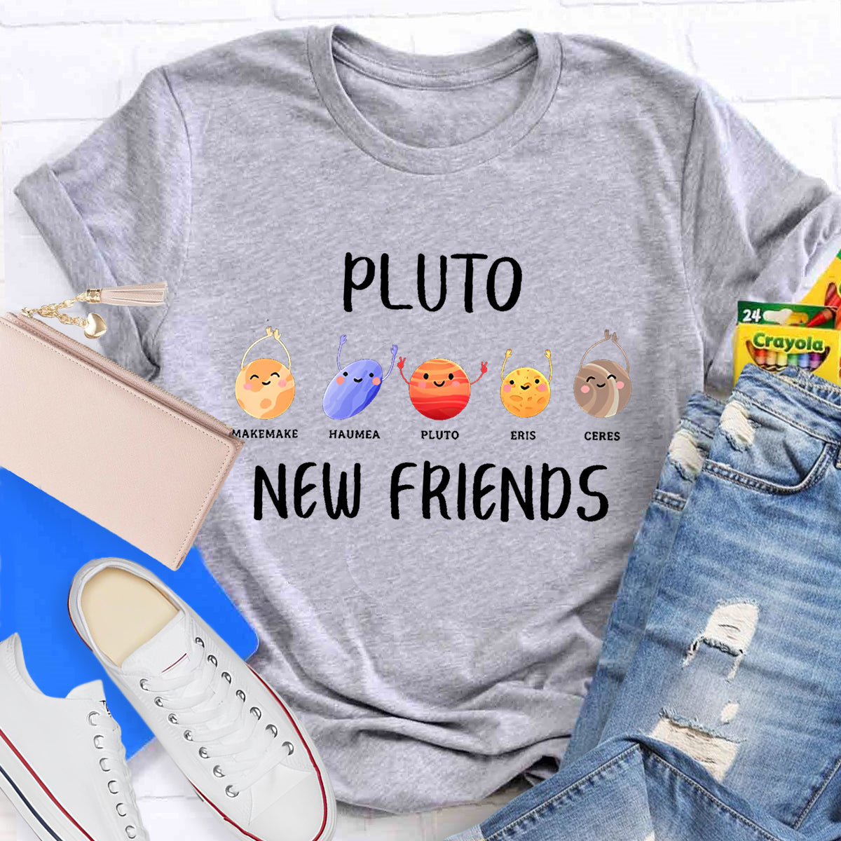 Pluto New Friends Dwarf Planets Funny Astronomy Science T-shirt