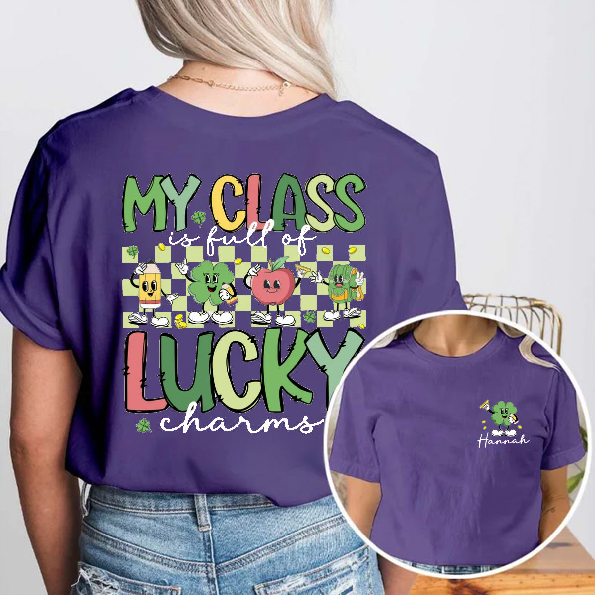 Personalized Name My Class Is Full Of Lucky Charms Double Printed T-shirt