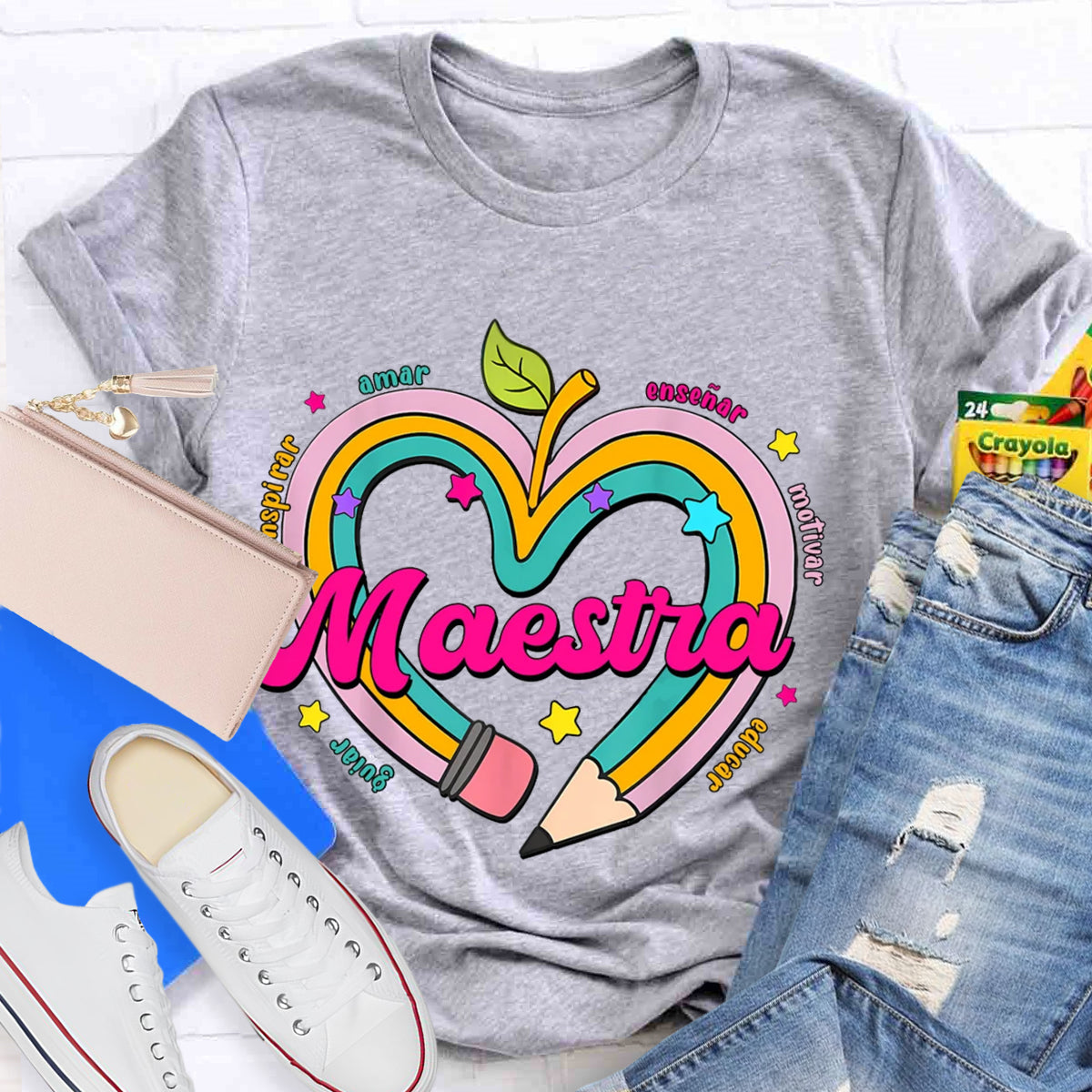 Maestra Pencil Apple Spanish Teacher T-Shirt