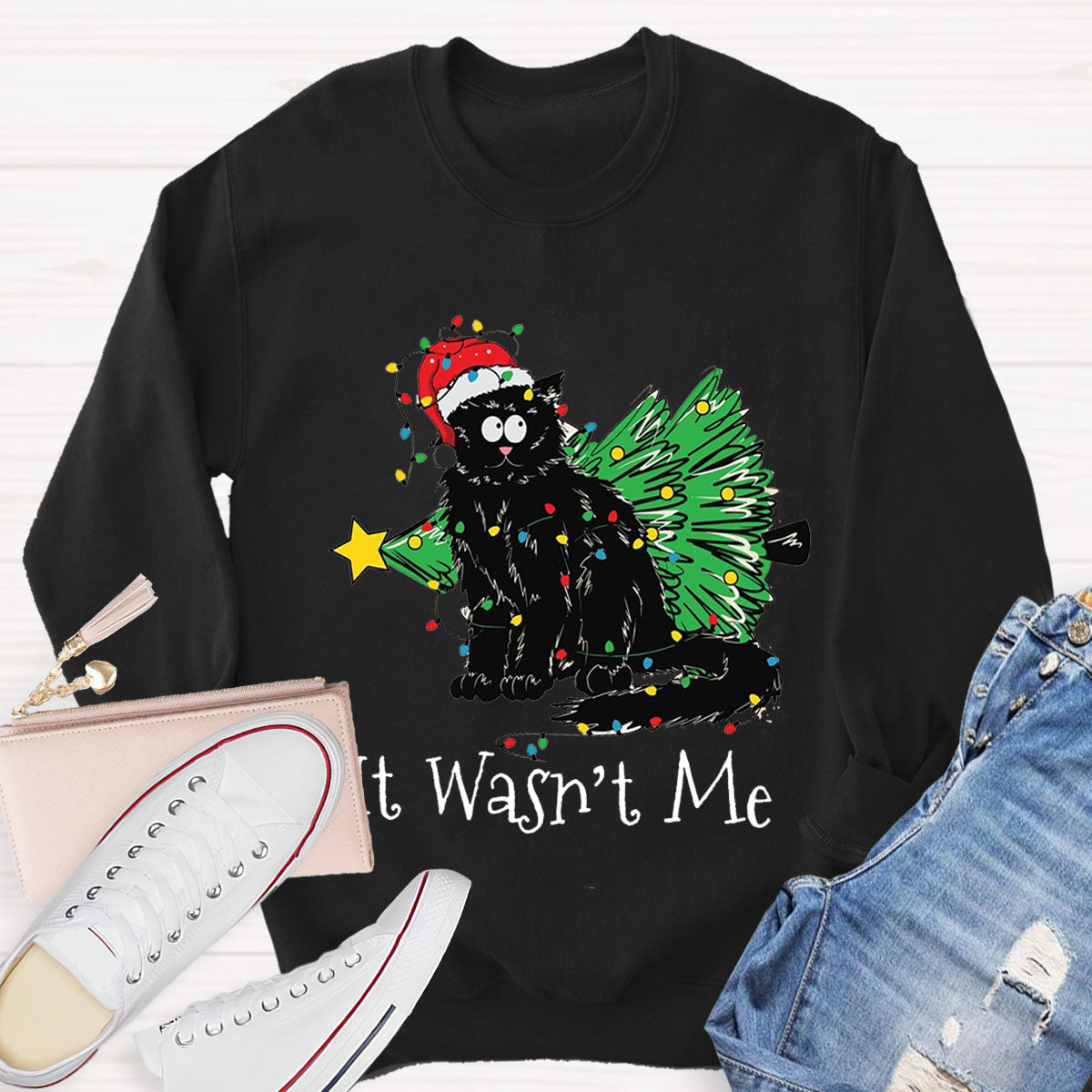 It Wasn't Me Christmas Cute Cat Sweatshirt